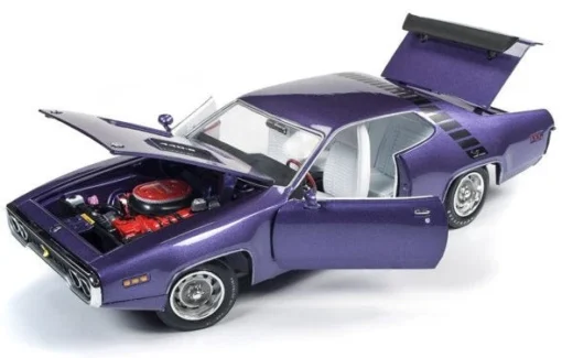 Auto World 1/18 1971 Plymouth Road Runner Hardtop "MCACN" Violet -Best Toy Discount Store ERT1182 4