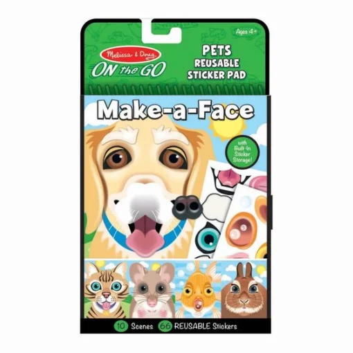 Melissa & Doug Make-a-Face - Pets Reusable Sticker Pad - On The Go Travel Activity -Best Toy Discount Store LCI30512